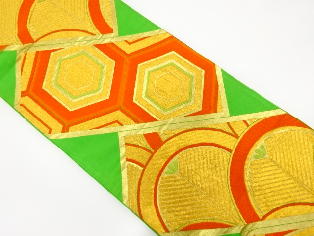 アンティーク　松青海波に重ね亀甲模様織り出し袋帯（着用可）